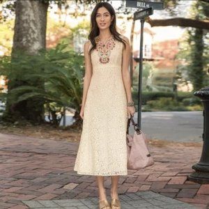 EUC Sundance Floral Lace Maxi Dress Cream Embroidered V-Neck Sleeveless Size 4